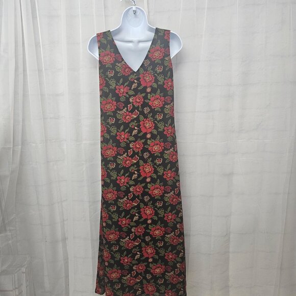 Vintage Fashion Bug Dress Maxi Black Red Goth Whimsigoth Shift Floral 6 - Picture 5 of 9